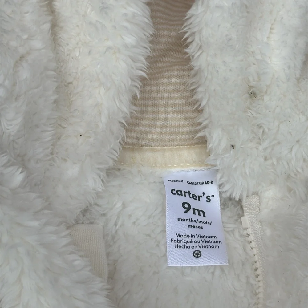 Carters Baby 9M Fuzzy Sherpa Fleece Bear Pram Suit Hooded Romper Bundle 2Pk